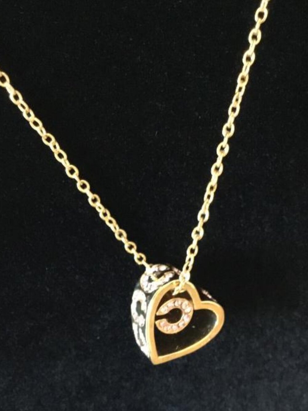 Coach Gold-tone Heart Pendant Necklace with Pink Crystal Accents - Picture 2 of 5